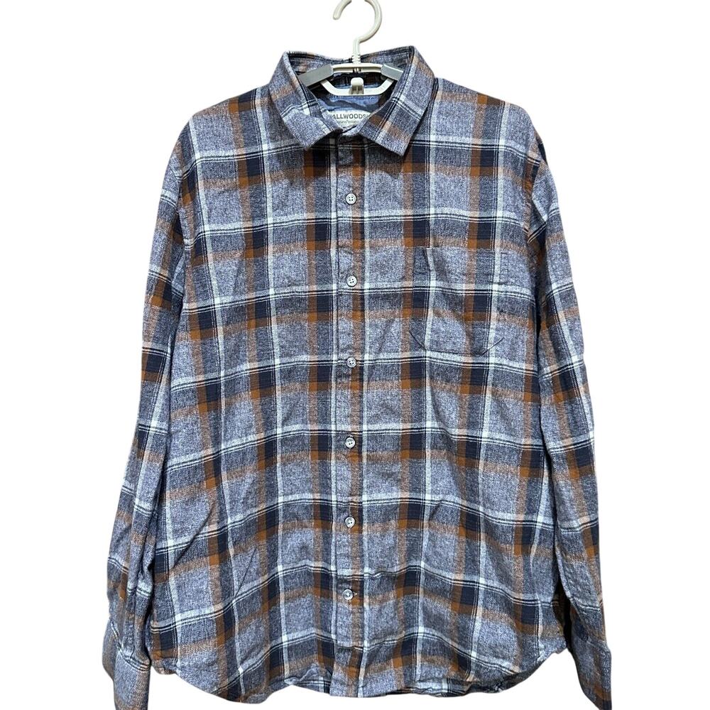 Tallwoods Bruno Milano Flannel Shirt Mens Size L Brown Blue Plaid Lightweight